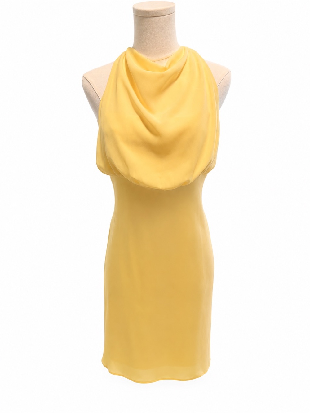 LENA Sleek Yellow Drape Neck Sheath Dress SZ: Medium
